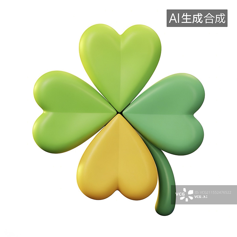 【AI数字艺术】绿色四叶草3D图标图片素材