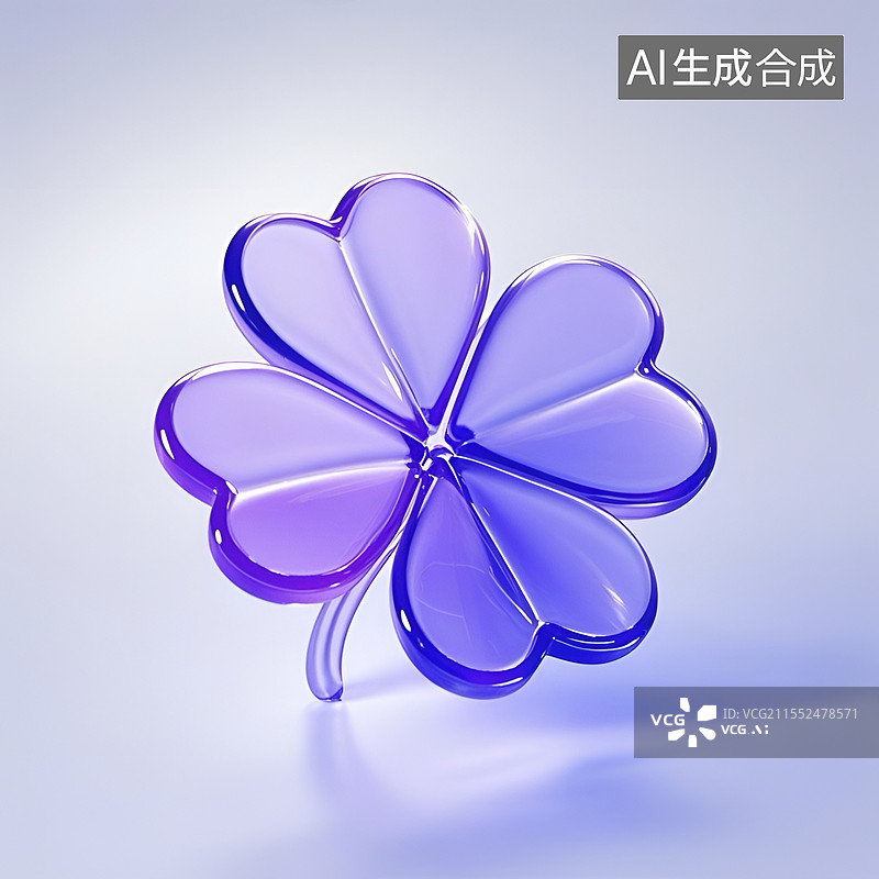 【AI数字艺术】水晶风格的四叶草3D图标图片素材