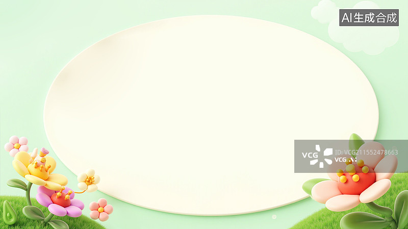 【AI数字艺术】3D卡通春天植物边框背景图片素材