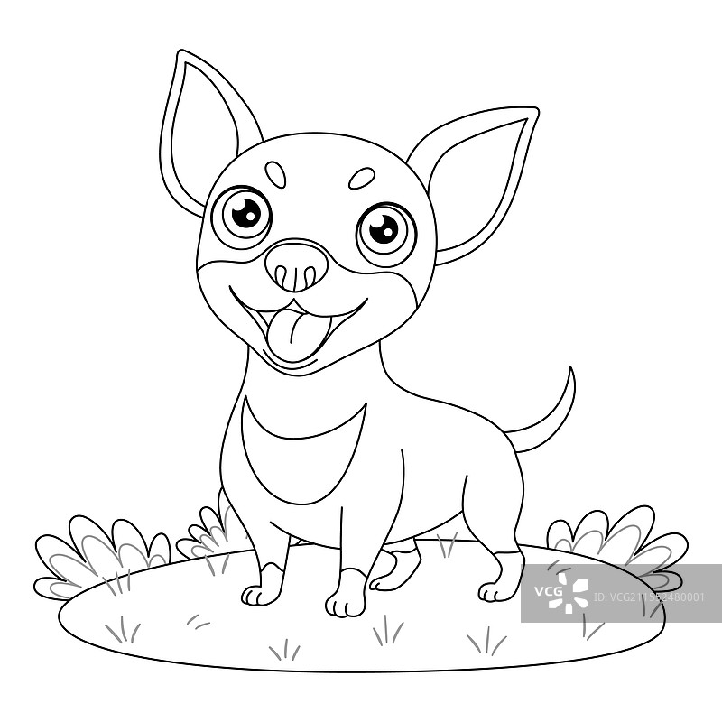 可爱的奇威犬狗狗涂鸦线条艺术风格着色图片素材