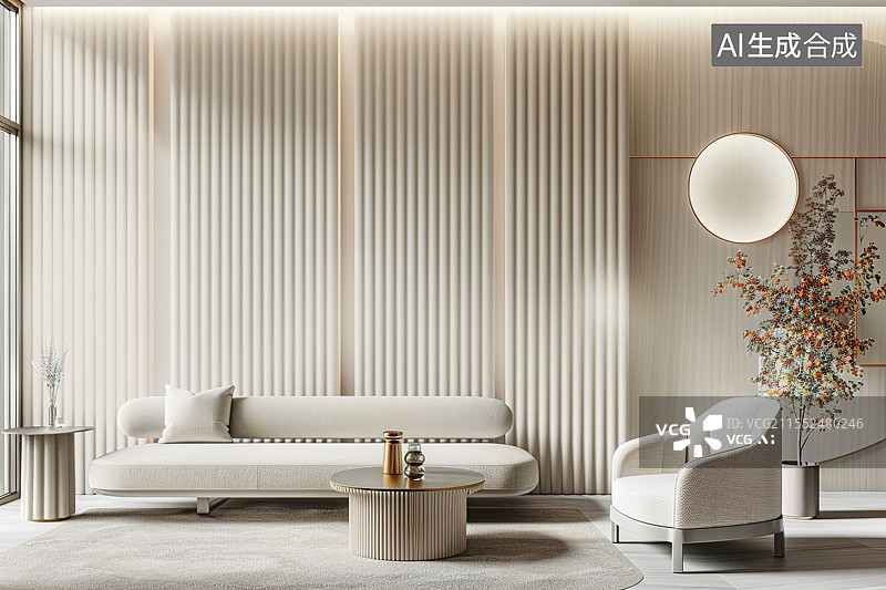 【AI数字艺术】米色系简约华贵现代风格室内样板房家居设计图片素材