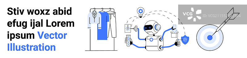 机器人在衣架上挂着一件夹克，正在建立联系图片素材