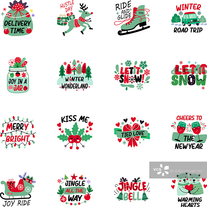 平面风格的圣诞祝福贴纸合集图片素材