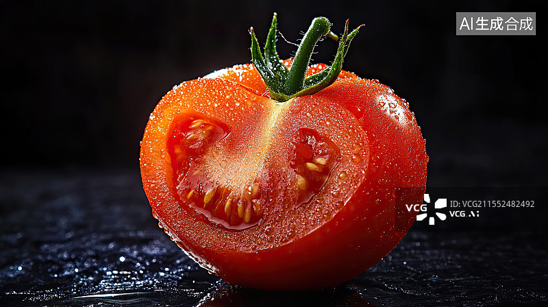 【AI数字艺术】新鲜的湿番茄特写镜头图片素材