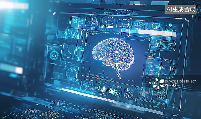 【AI数字艺术】科技风蓝色商务大脑头脑风暴图片素材