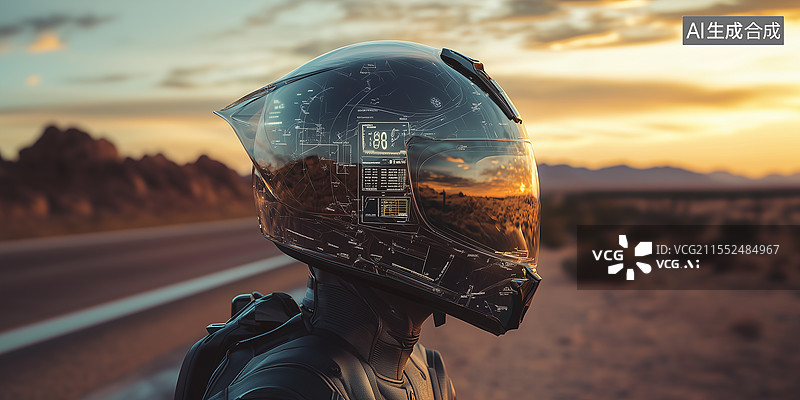 【AI数字艺术】透明摩托车头盔HUD显示系统图片素材