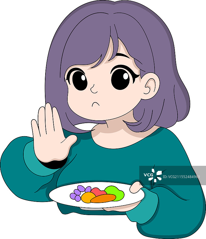 拒绝食物的卡通女性象征着图片素材