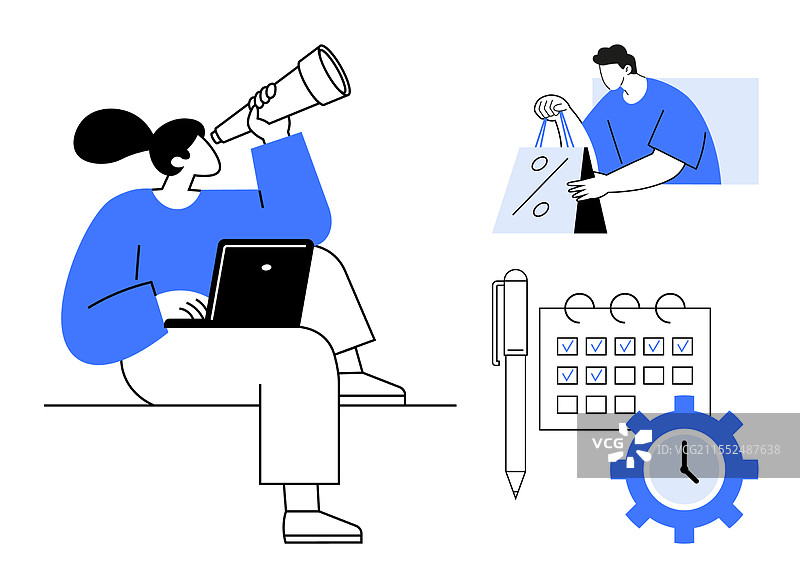 在线购物与日历规划概念图片素材