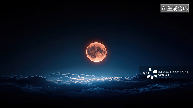 【AI数字艺术】血月悬空云海之上图片素材