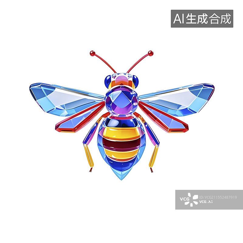 【AI数字艺术】水晶风格的小蜜蜂3D图标图片素材