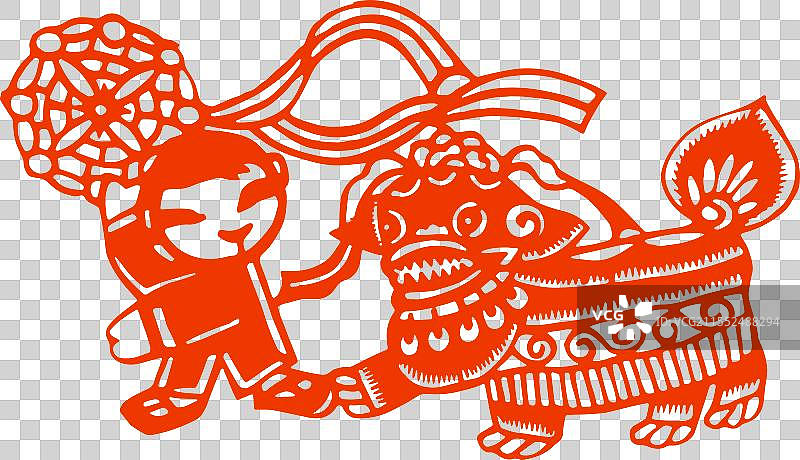 传统图案，剪纸艺术，舞狮子，绣球图片素材
