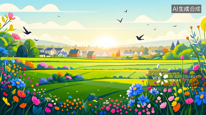 【AI数字艺术】乡村田园风景插画图片素材