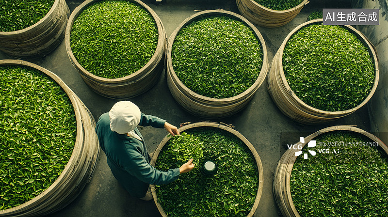【AI数字艺术】茶农采摘挑选晾晒春茶图片素材