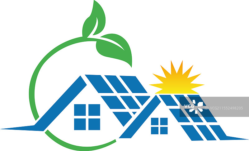 圆形叶子内部有房子和太阳能板图片素材