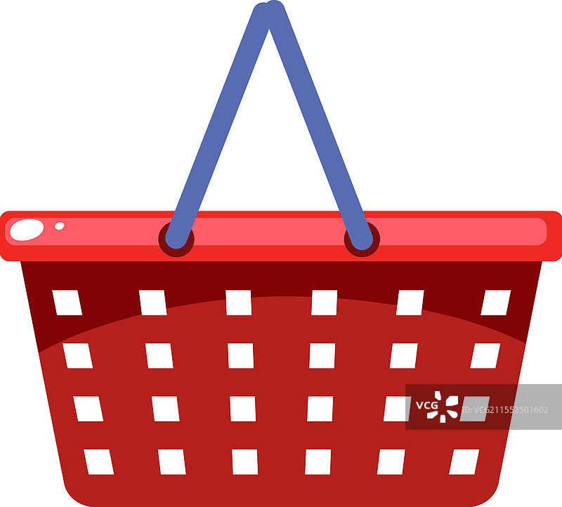 一个带有蓝色手柄的红色篮子，标志性设计图片素材