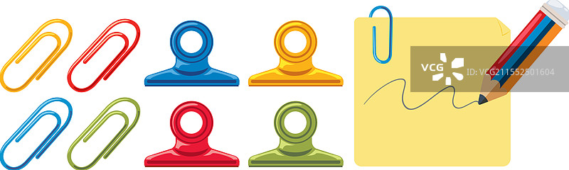 鲜艳的夹子和铅笔与纸条图片素材