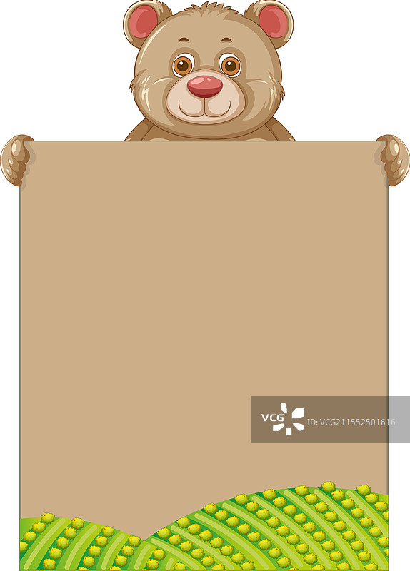 可爱的熊抱着一块空白的标牌以便留言图片素材