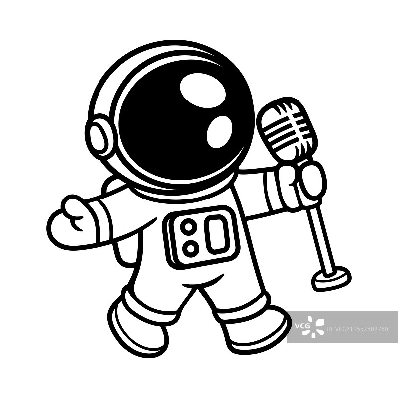 有趣的唱歌宇航员卡通角色，独立展示图片素材