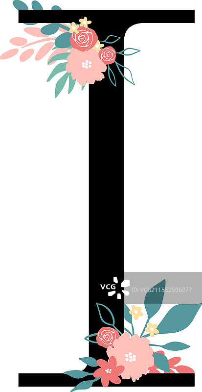 花卉装饰的婚礼字母“I”图片素材