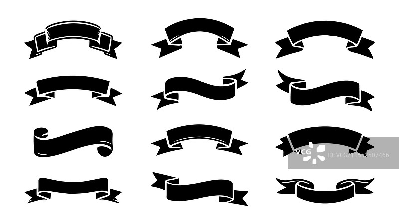 黑色剪影纸带图标集图片素材