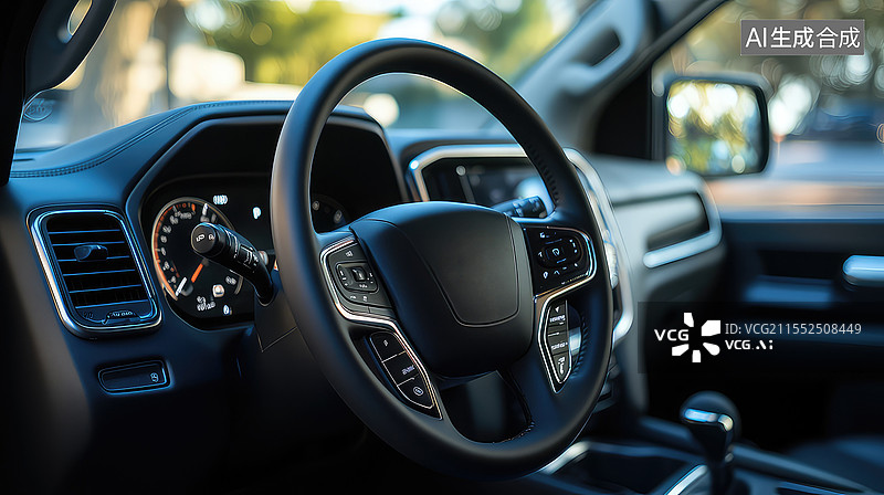 【AI数字艺术】现代汽车方向盘特写镜头技术和便利性图片素材