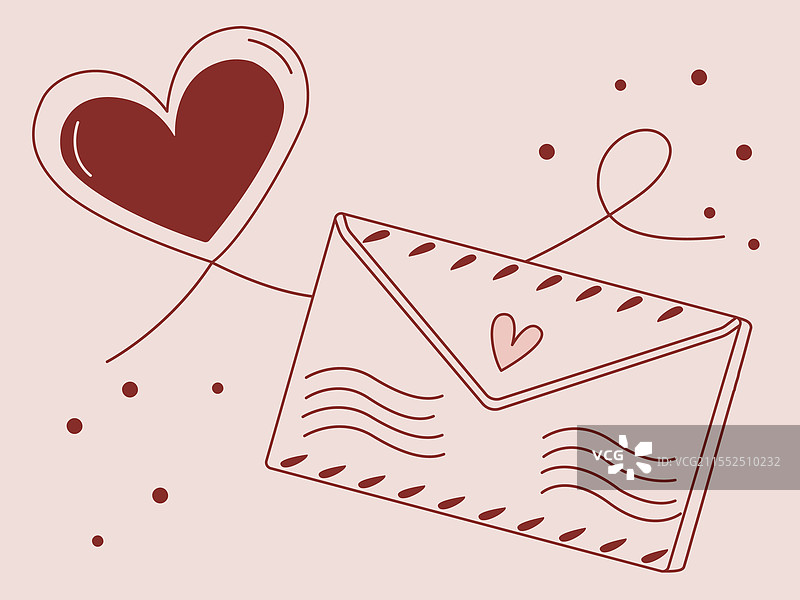 情人节卡片与信封和心形涂鸦图片素材