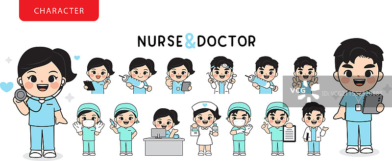可爱的护士和医生卡通形象图片素材