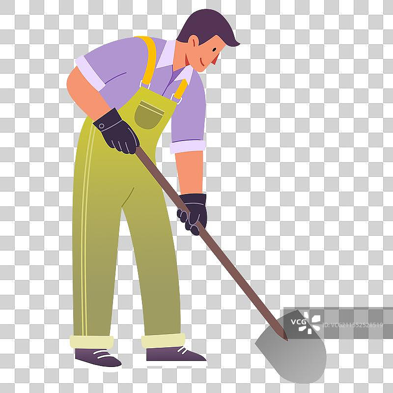 扁平铲土的男人铁锹图片素材