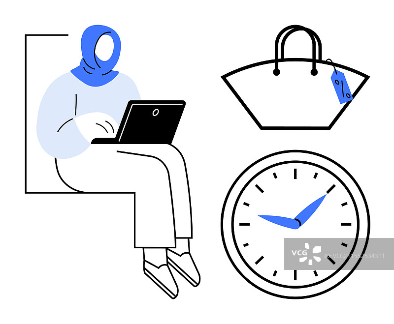 一位女性正在处理带有价格标签的手提电脑包图片素材