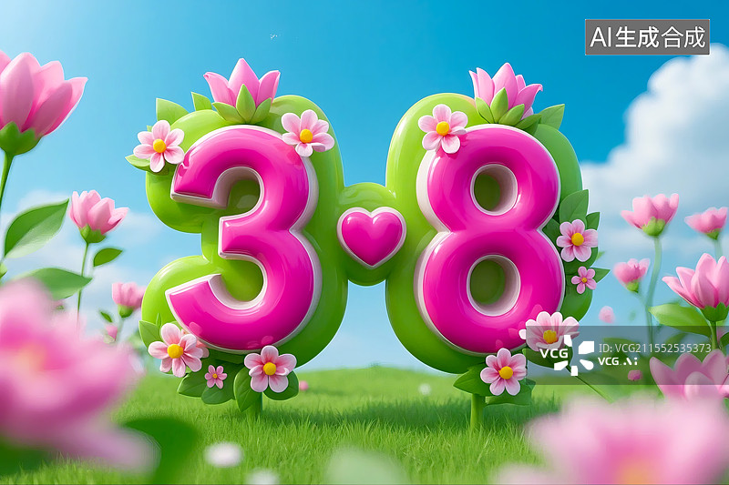 【AI数字艺术】3D春季风格3·8妇女节场景图片素材