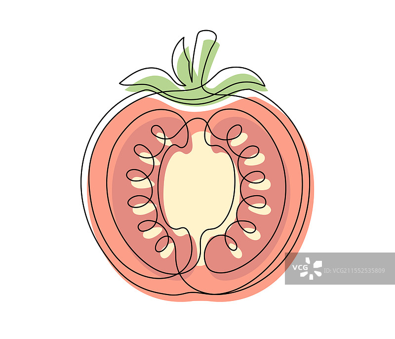 红色番茄半边轮廓线图片素材