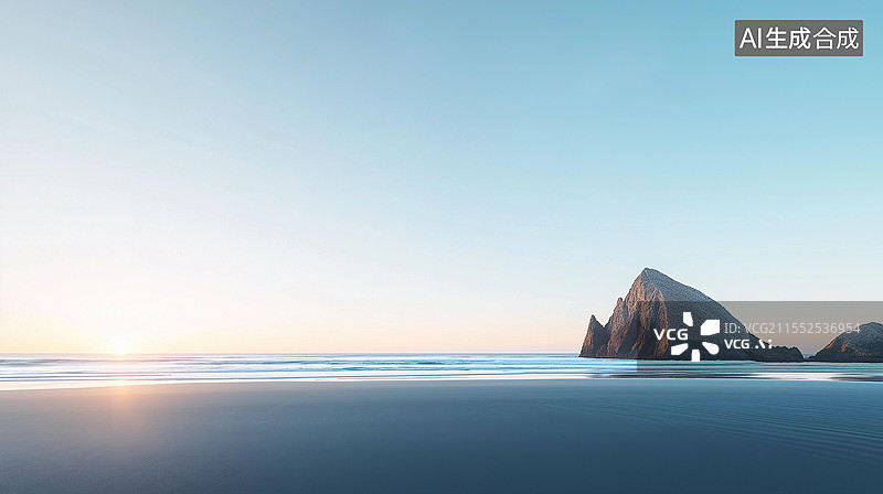 【AI数字艺术】海边的沙滩与礁石图片素材