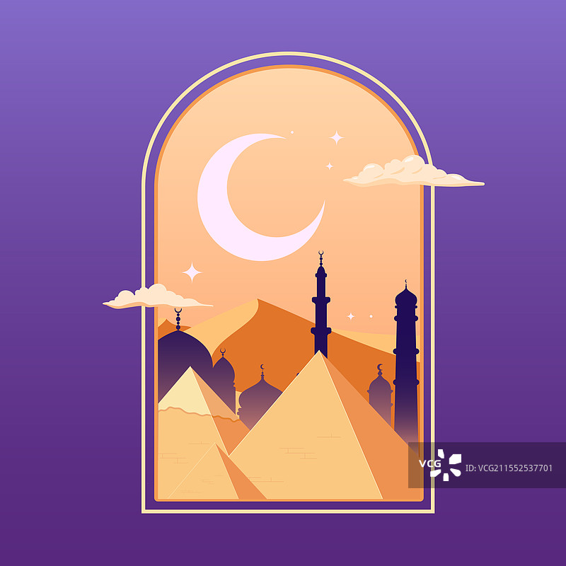 阿拉伯风景与埃及金字塔的剪影图片素材