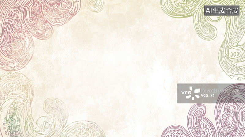 【AI数字艺术】手绘风格水彩边框带佩斯利图案的矢量插画设计图片素材