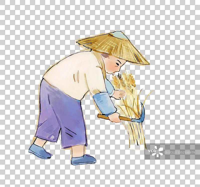 农民收割小麦水墨画图片素材