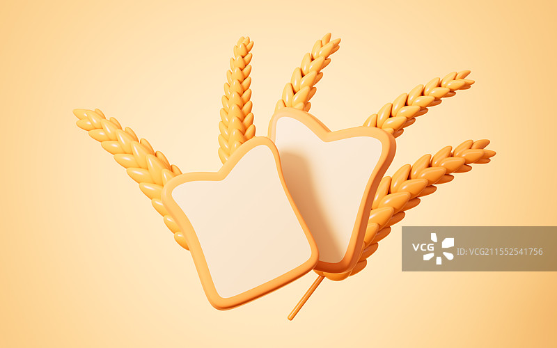 卡通吐司和小麦3D渲染图片素材