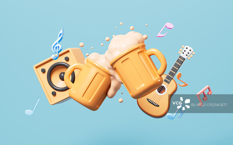 卡通音乐节和啤酒节3D渲染图片素材