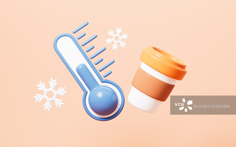 卡通温度寒冷和奶茶模型3D渲染图片素材