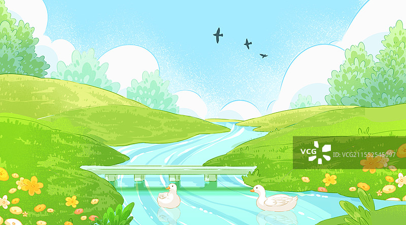 小清新户外春天玩耍创意插画图片素材