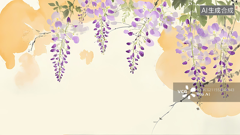 【AI数字艺术】紫藤萝水墨画背景居上图片素材