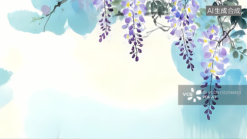 【AI数字艺术】紫藤萝水墨画背景右上图片素材
