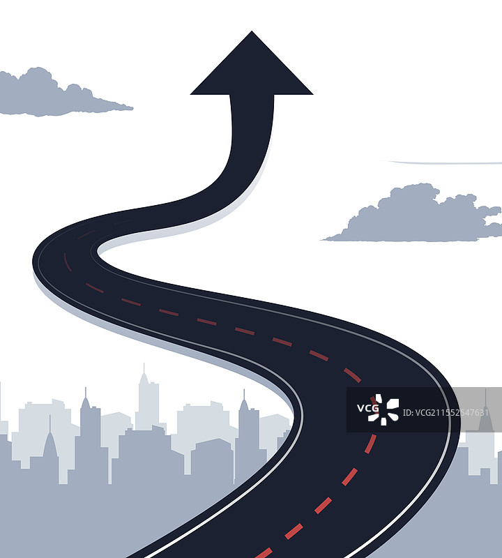 城市中蜿蜒的道路与城市景观图片素材