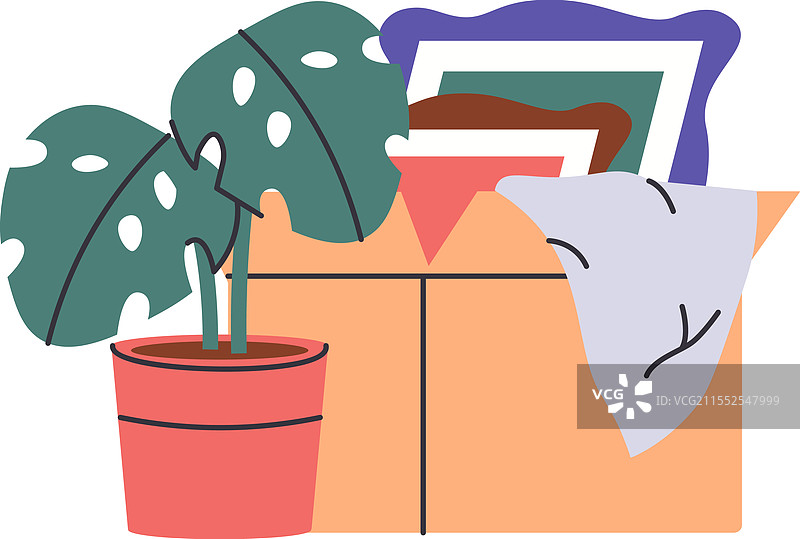 搬家纸箱和植物图片素材