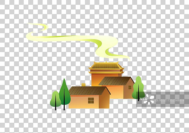 村庄里的烟火气插画元素图片素材