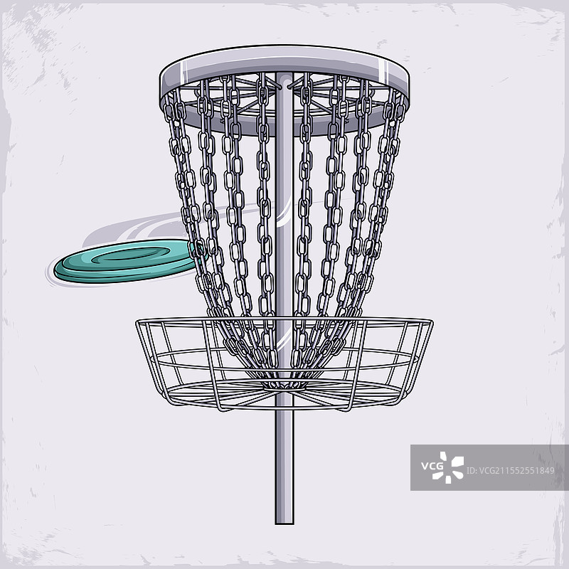 蓝色飞盘高尔夫球盘和球篮的运动飞行图片素材