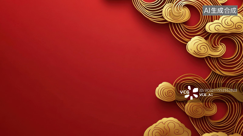 【AI数字艺术】中国风国潮风云纹红色背景新年春节设计背景图片素材