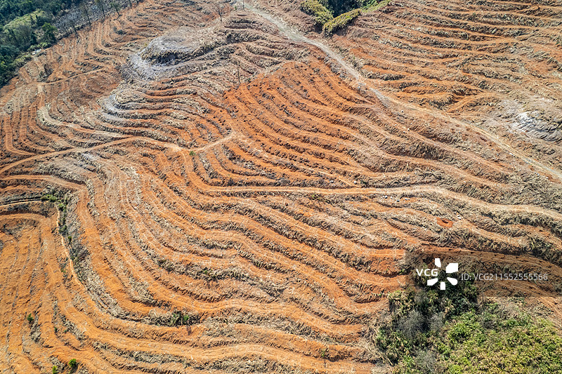 春季翻耕的山坡土地垄图片素材