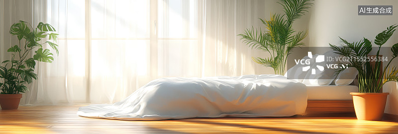【AI数字艺术】阳光明媚的卧室场景图片素材