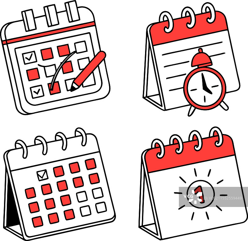 四个色彩丰富的日历图标，用于计划和安排图片素材