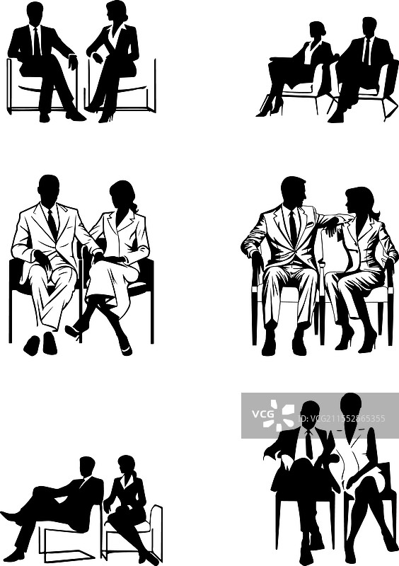 商务人士坐在椅子上，姿势各异图片素材